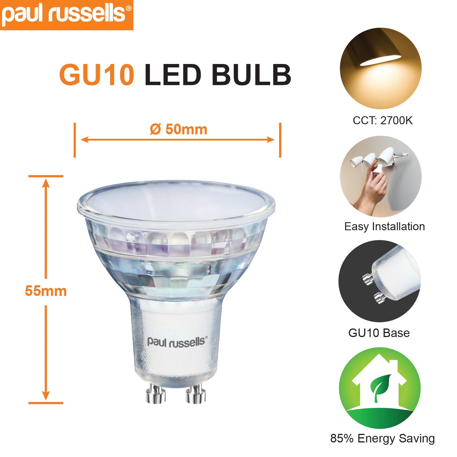GU10 4.9W=40W LED Spot Light Bulbs Warm White