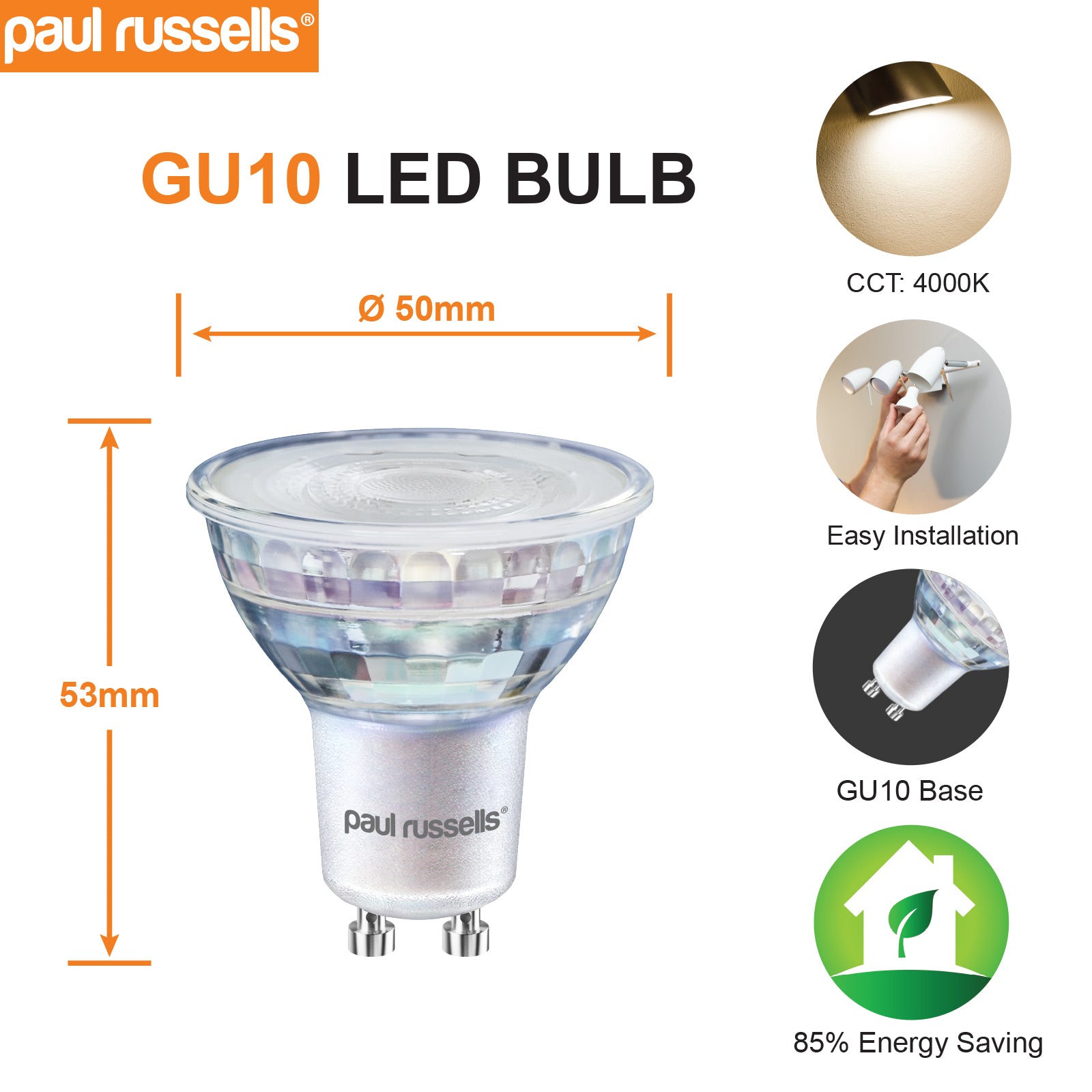 GU10 4.9W=60W LED Spot Light Bulbs Cool White