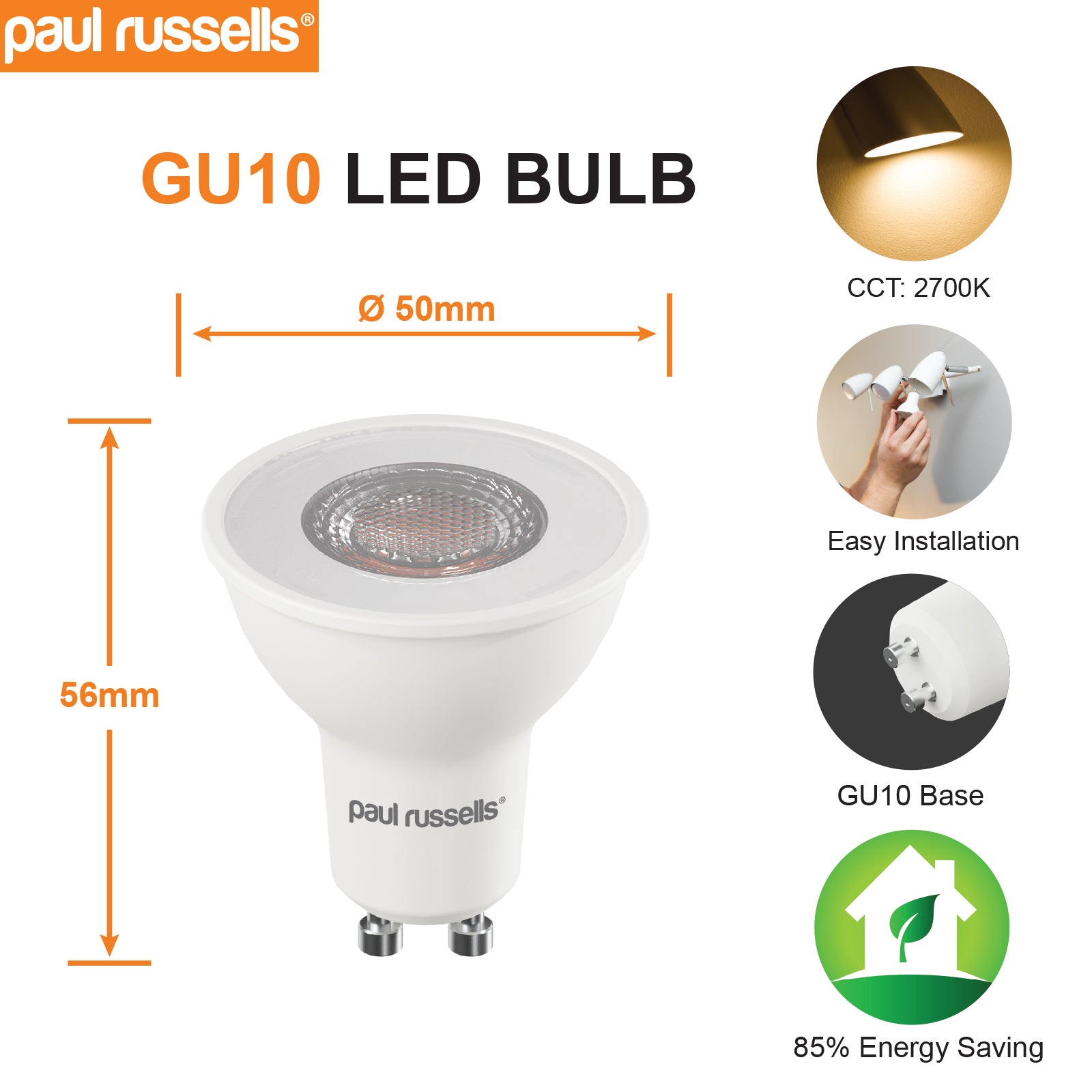 GU10 4W=50W LED Spot Light Bulbs Warm White