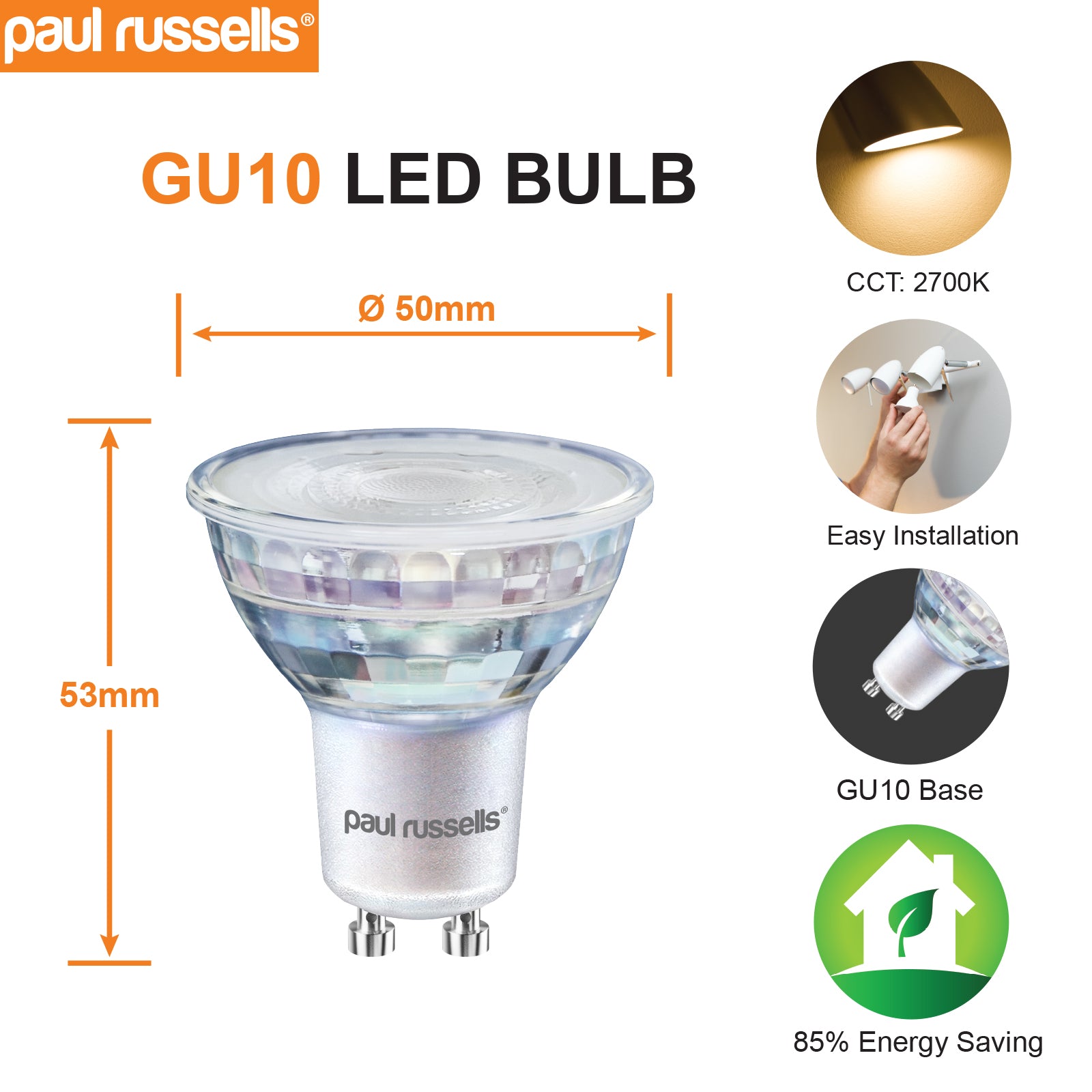 GU10 5.5W=75W LED Spot Light Bulbs Warm White