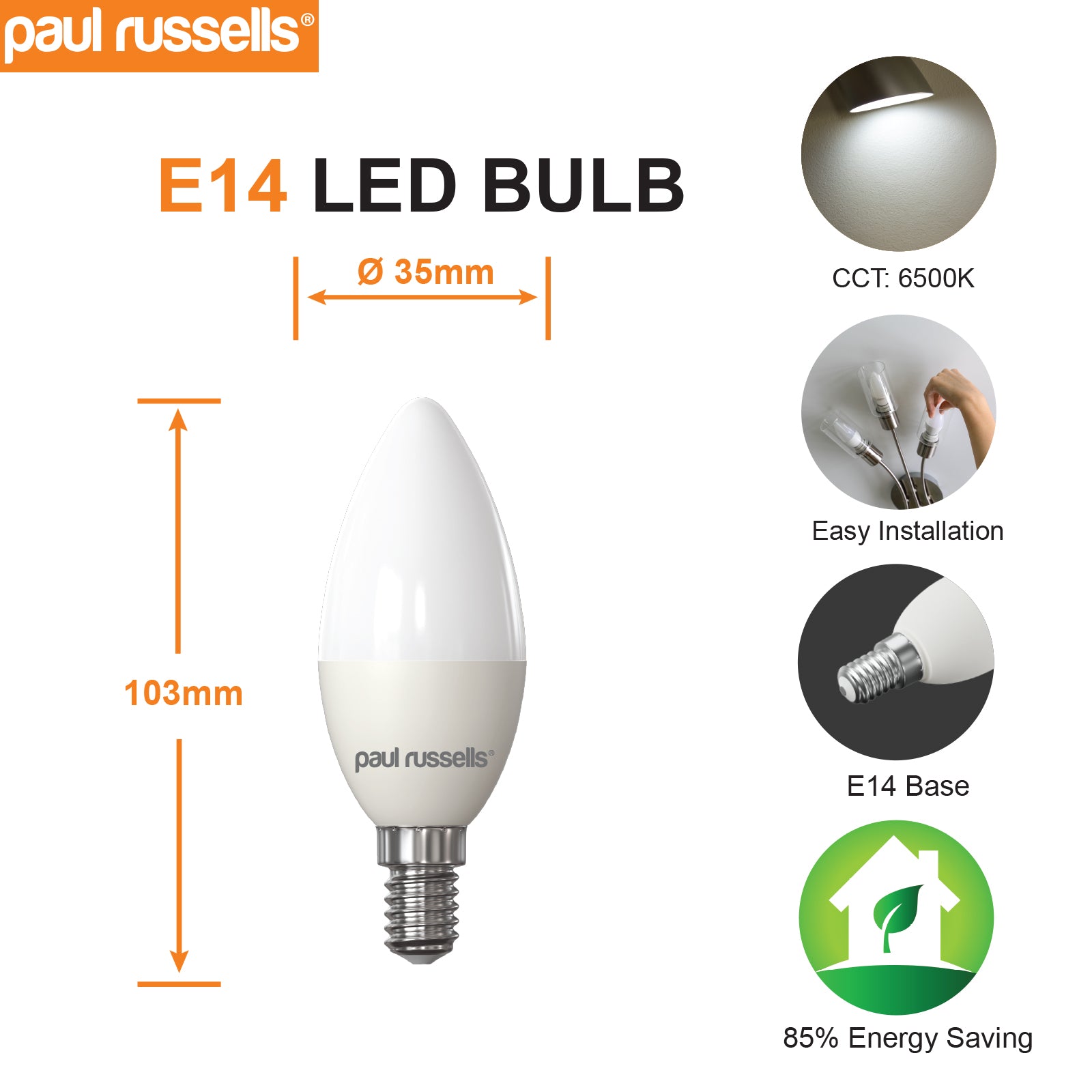 LED Candle 6.5W=60W Day Light Small Edison Screw SES E14 Bulbs