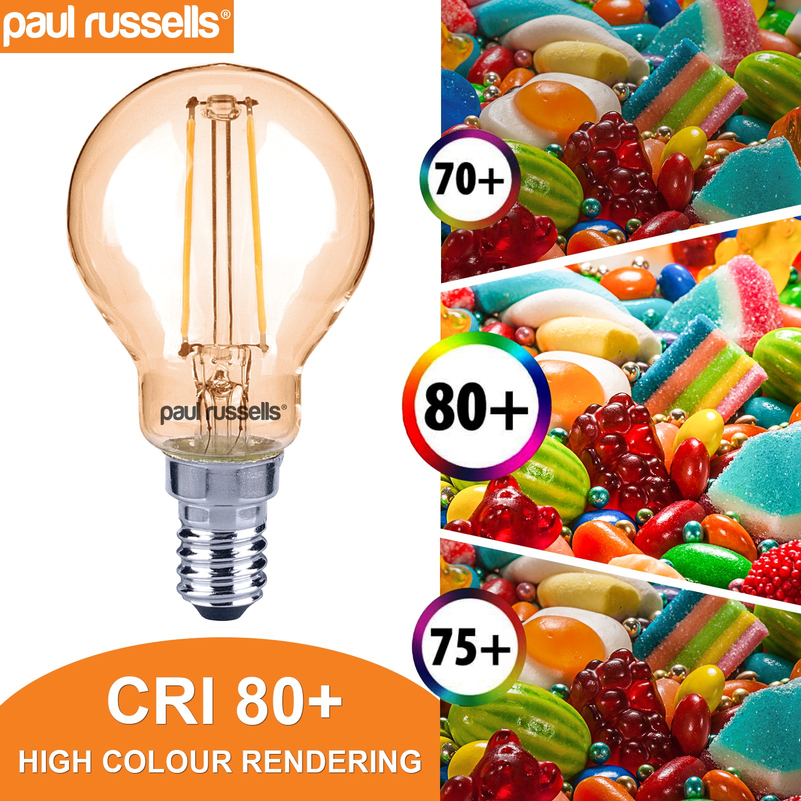 LED Filament Golf Ball 2.5W=20W Extra Warm White Amber 2200K SES E14 Small Edison Screw Bulbs