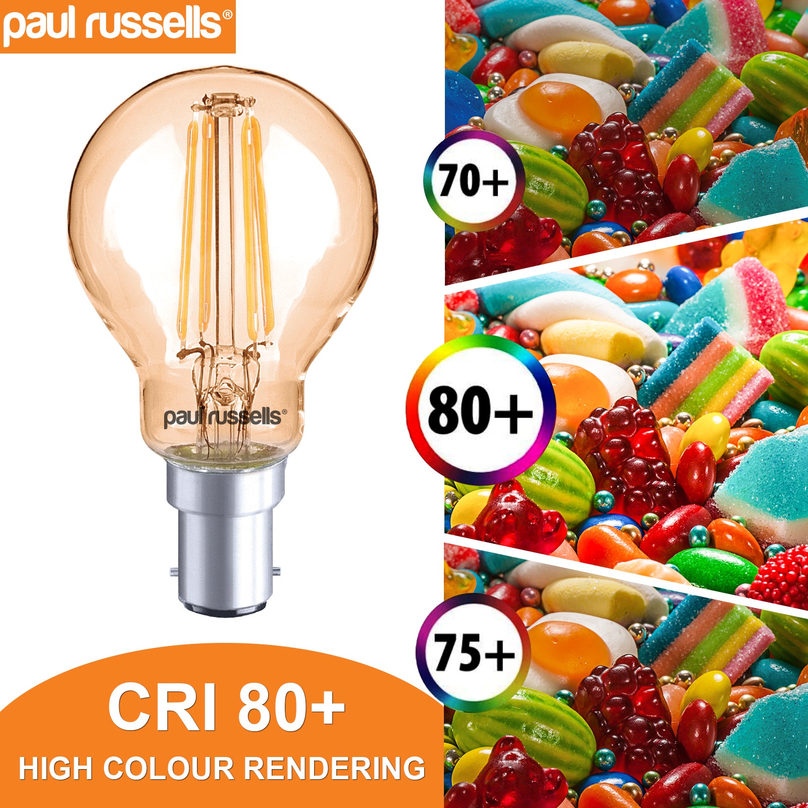 LED Filament Golf Ball 4W=40W Extra Warm White Amber 2200K SBC B15 Small Bayonet Cap Bulbs