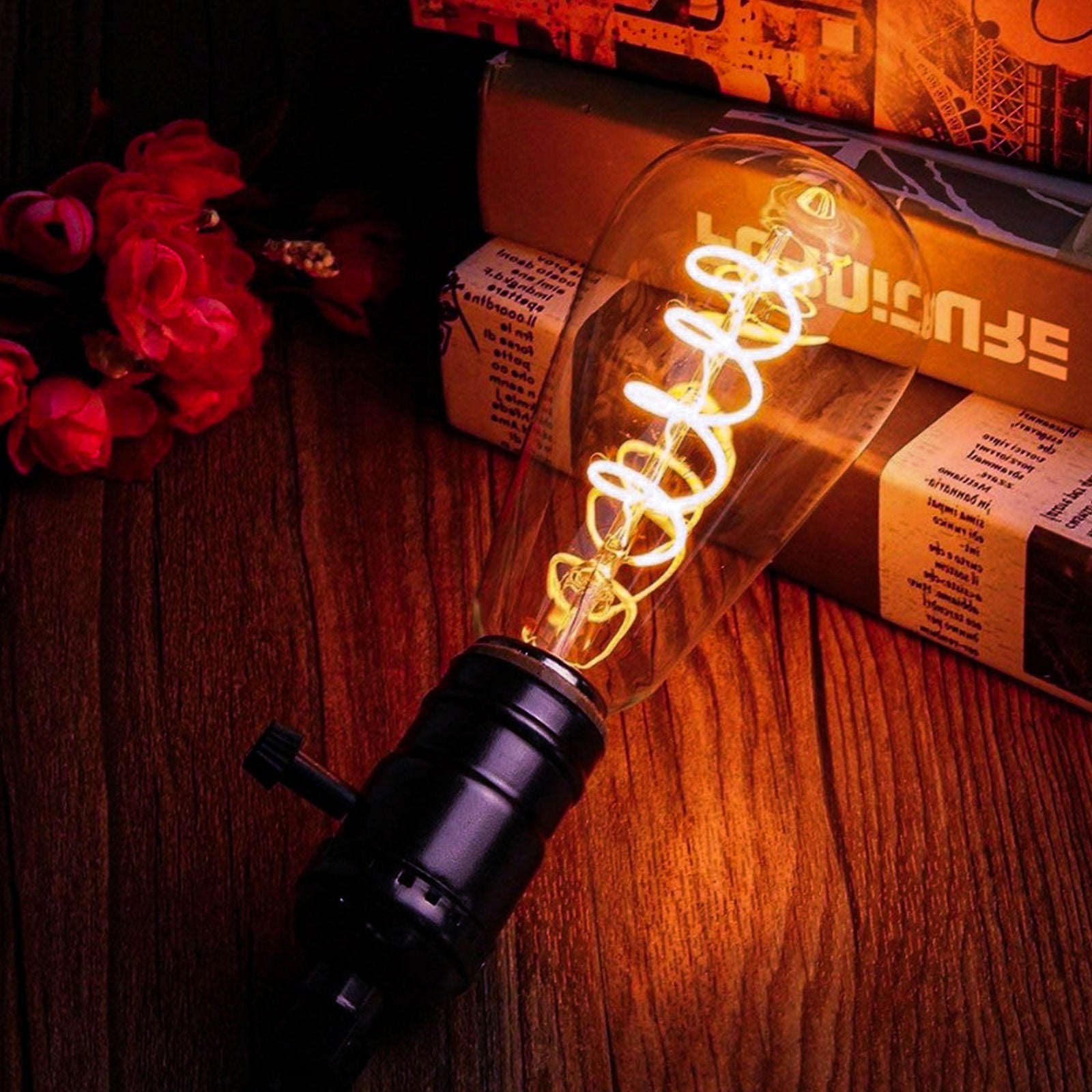 LED Filament Spiral ST64 4W=25w Extra Warm White (AMBER) ES E27 Edison Screw Decorative Bulbs