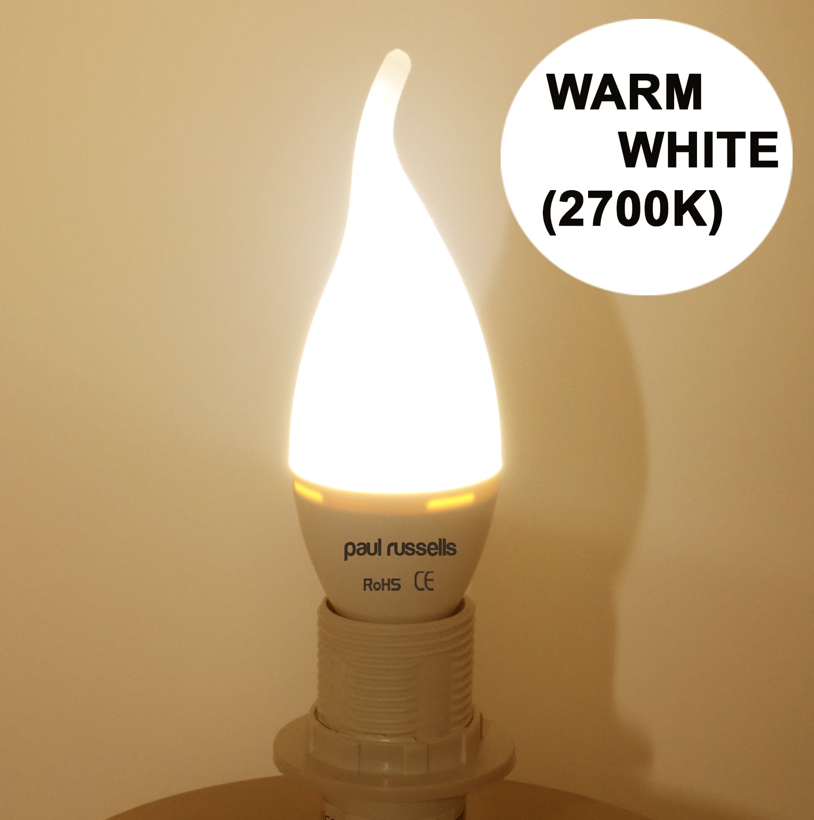 LED Bent Tip Candle 3W=25W Warm White Edison Screw Bulb